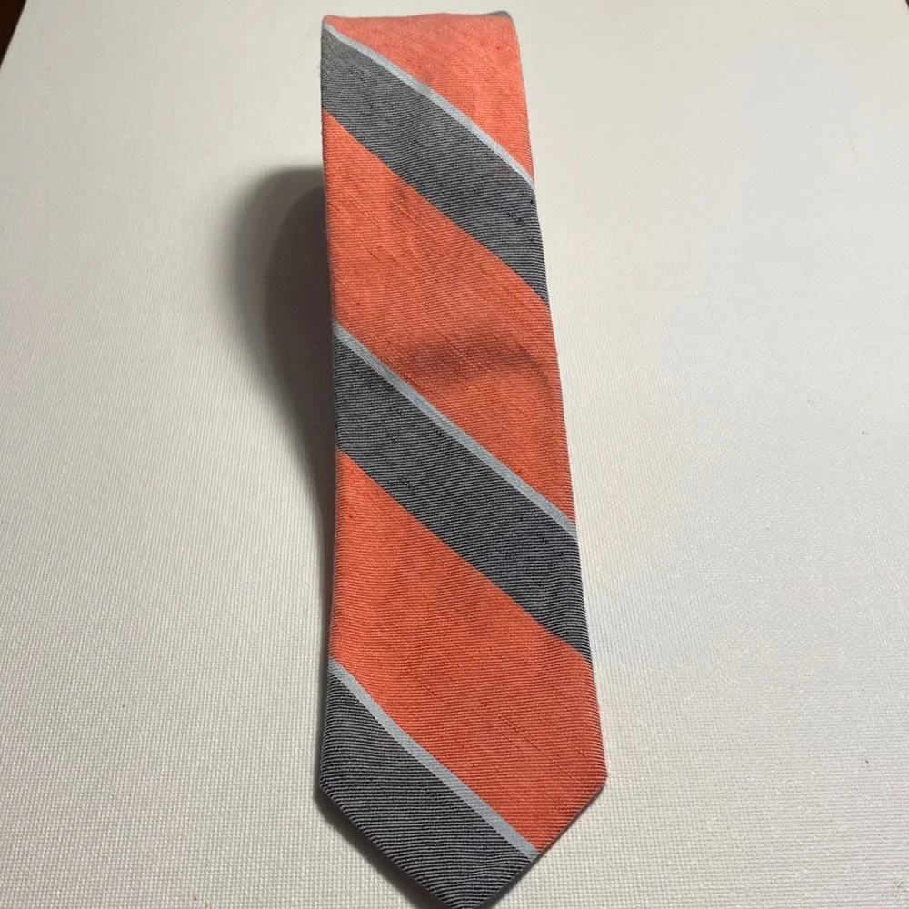 J. Crew Orange and Gray Striped Linen/Cotton Tie